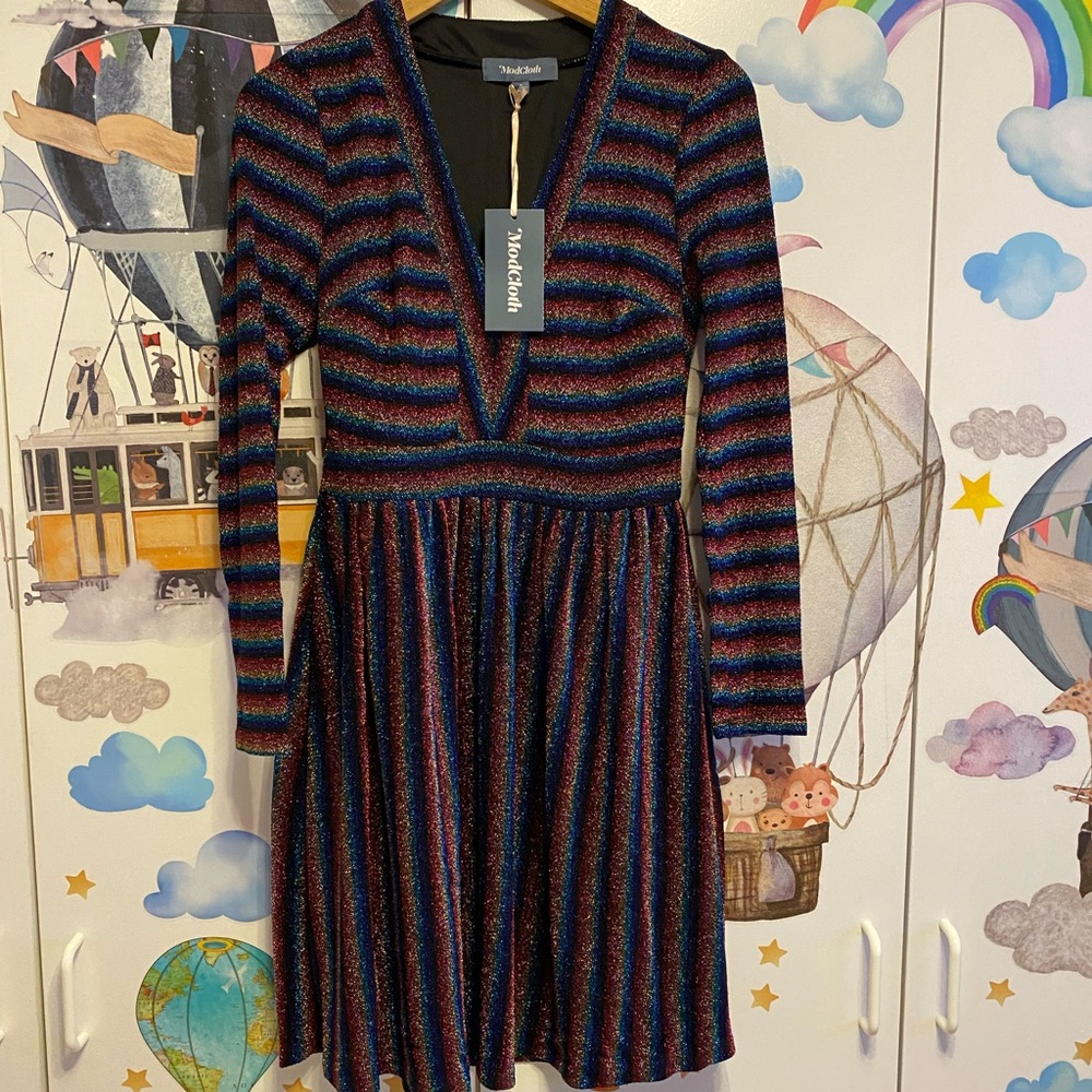 Modcloth rainbow sparkle dress small nwt